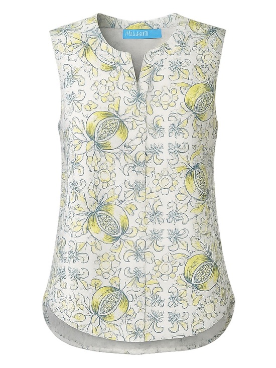 J. McLaughlin Tops - J.McLaughlin XS Addy Sleeveless Linen Button Front Lemon Print Blouse Top